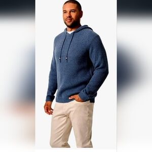 Men's Blue Ribbed Knit Hooded Sweater